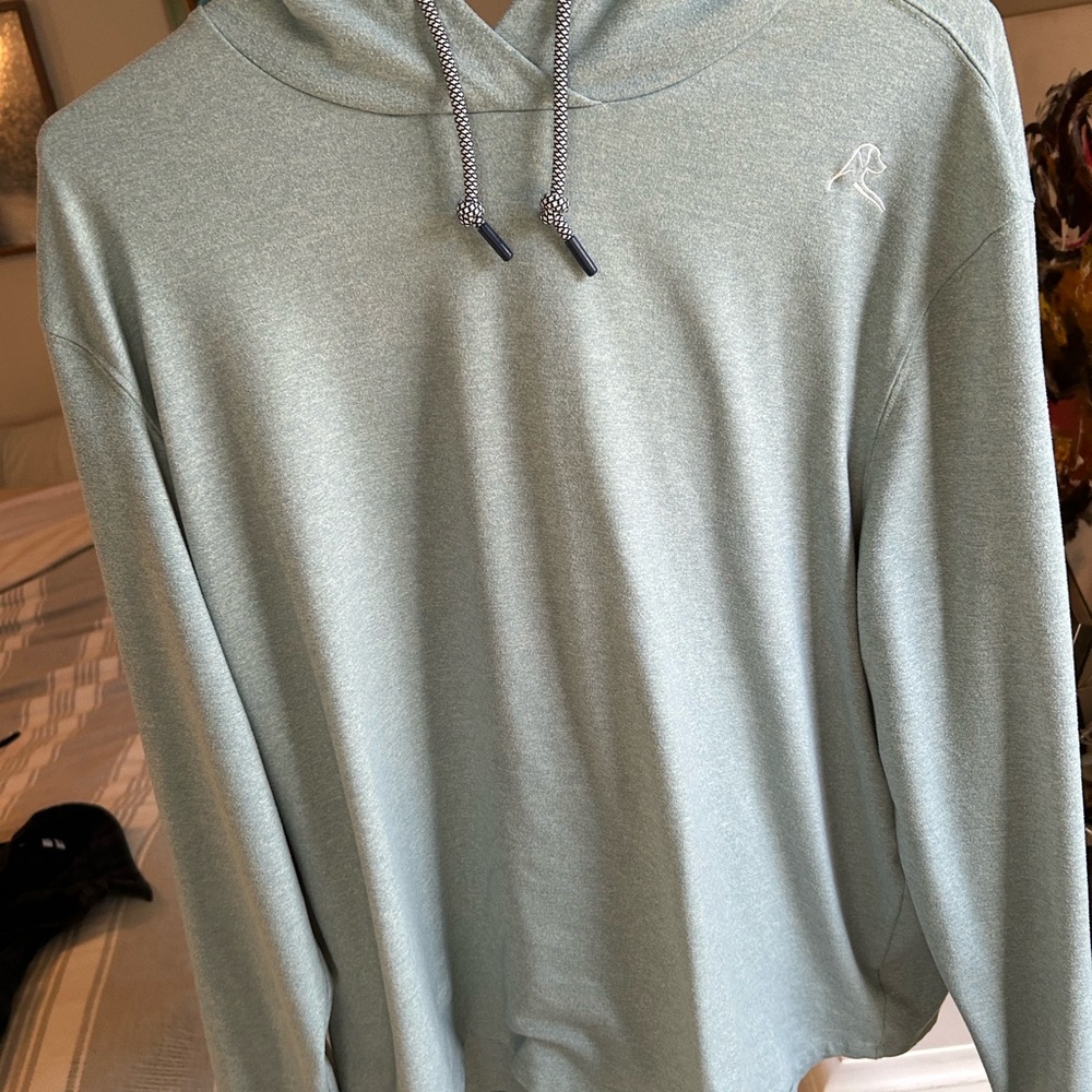 Rhoback Green/Blue Pullover Sweater with Adjustable Hood